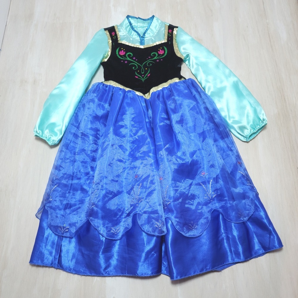 Disney Princess Anna Costume Dress Frozen Girls Size 5/6 Blue Black Velvet Satin